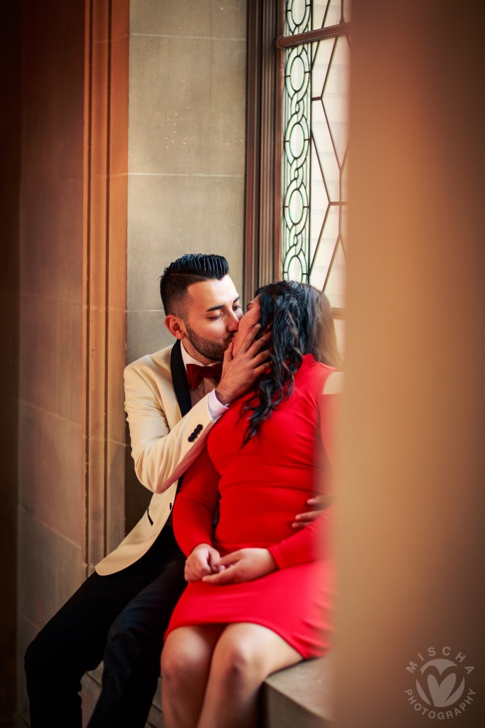 city hall engagement red dress