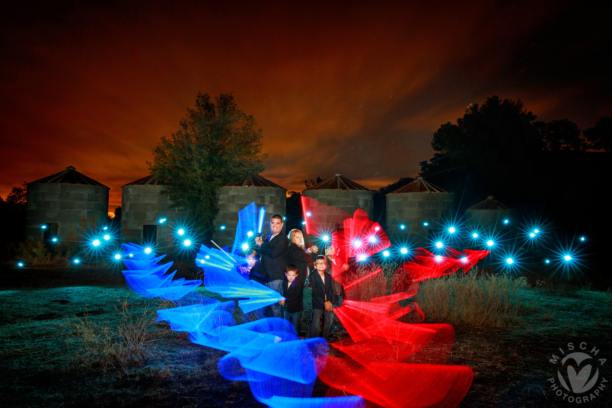 Outdoor family portraits with light painting